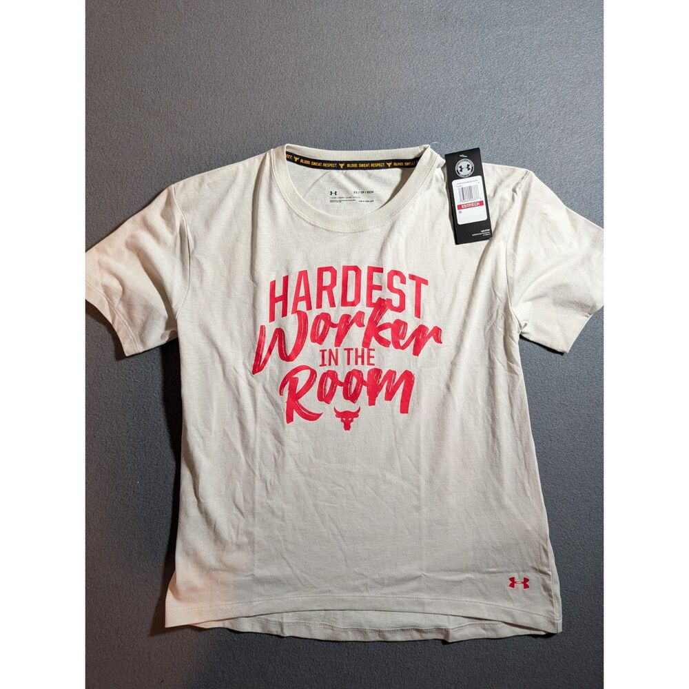 Under Armour Project Rock Womens XS Hardest Worker In The Room Graphic Shirt NWT